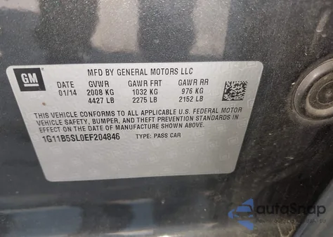 2014 Chevrolet Malibu 1Ls z USA, uszkodzony, nr VIN 1G11B5SL0EF204846